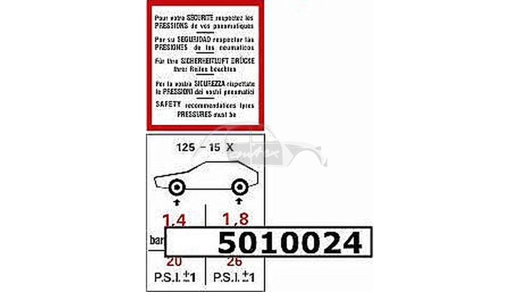 Aufkleber Reifendruck 125 - 15